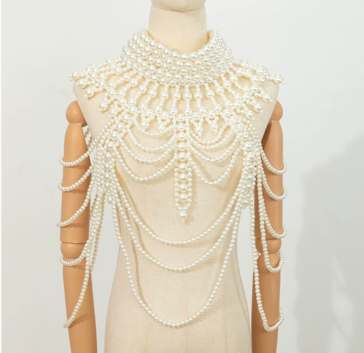 2024 New European and American Style Exaggerated Retro Heavy Inlaid Handmade Beaded Multi-Layer Pearl Sexy Body Chain