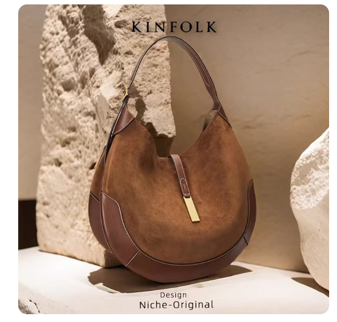 Hong Kong women's underarm bag suede equestrian design dumpling bag tote bag trendy hot-selling handheld crescent bag
