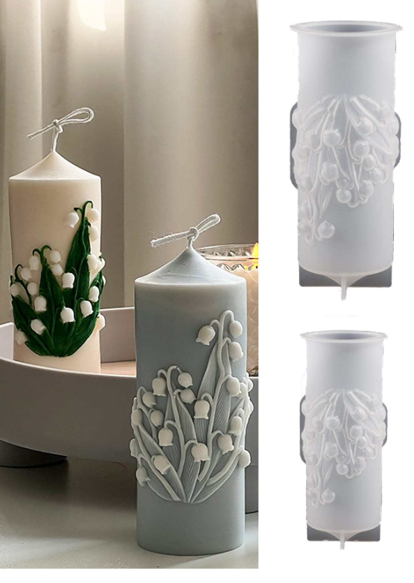 1pc Lily Flower Cylinder Aromatherapy Candle Silicone Mold For Decorative Items, Gypsum And Resin Mold