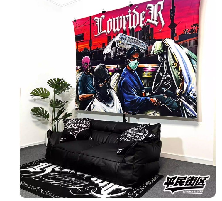 Custom Chicano European and American West Coast cursive GTA Grand Theft Auto hardcore hip-hop background cloth