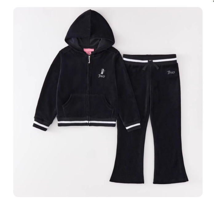 3-12 years old French style baby girl velvet cardigan jacket with hood long sleeve sweatshirt flared pants suit spring and autumn