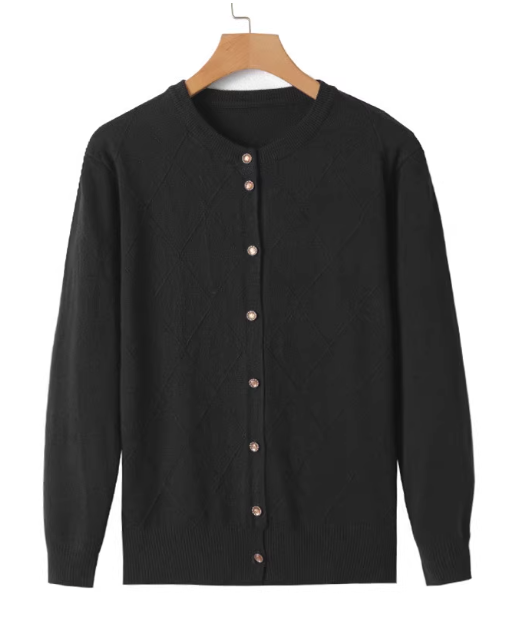 Women's spring and autumn style cardigan sweater, coat, fashionable short knitwear, thin top for women aged 40-50.