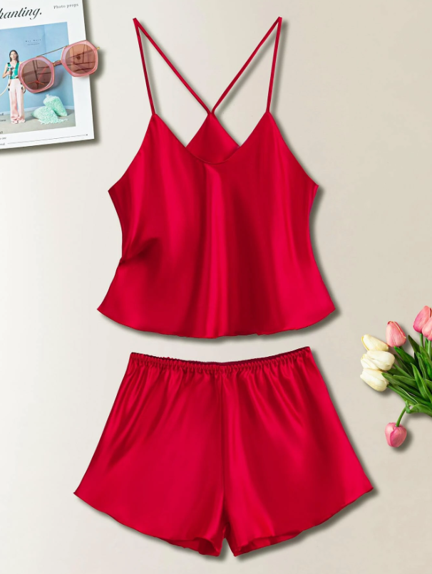 Satin Cami Top With Shorts PJ Set