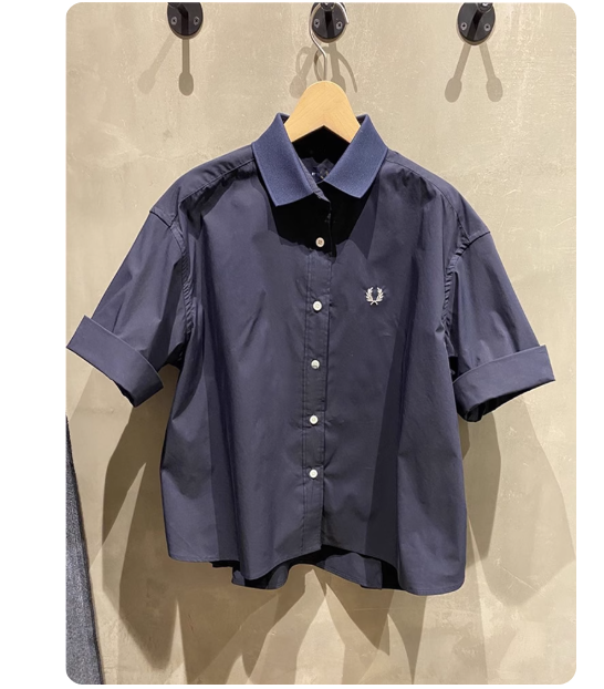 2025 summer new FP wheat ear design lapel short-sleeved shirt with back slit loose trendy short top