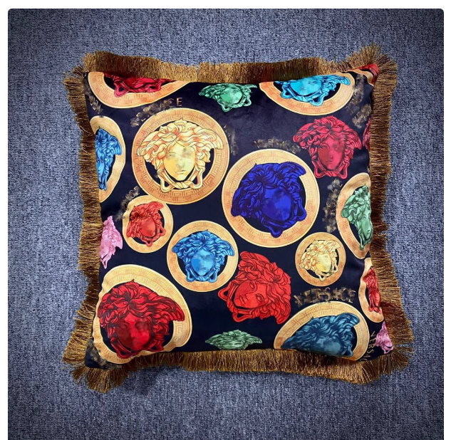 Palace light luxury gold tassel pillow European style living room double-sided printing sofa decorative cushion waist pillow with core