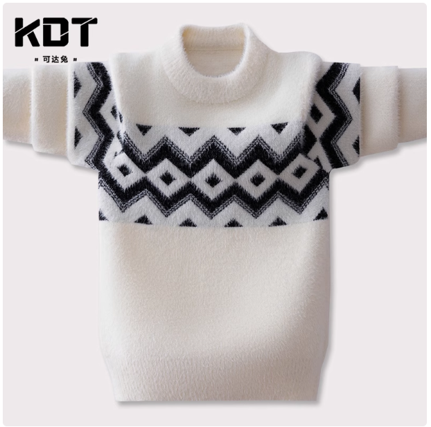 [Clearance] Boys' mink fleece sweater pullover children's Korean sweater for middle and large children winter plus fleece thickening