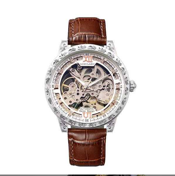 AOKULASIC Automatic Mechanical Watch Retro High-end Men's Waterproof Luminous Leather for Men