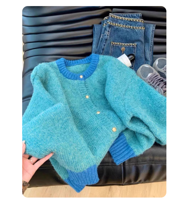 Small Chanel style yellow short sweater jacket women's spring and autumn new lazy style small size knitted cardigan top