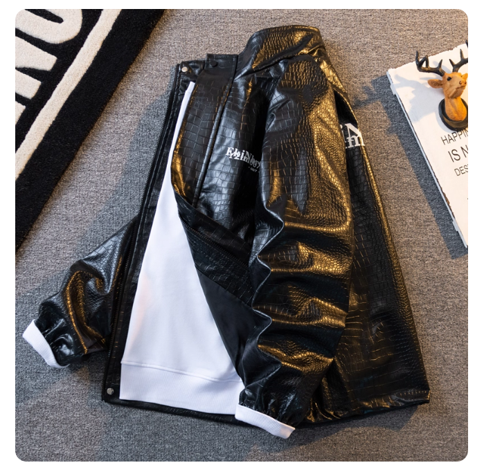 Crocodile leather jacket for men, design, niche, trendy, handsome, loose casual jacket, spring and autumn American high street jacket