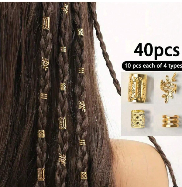 40 Pieces Golden Wavy Hair Tie Hollow Alloy Braid Punk Hair Tie Braid Female Girls Hair Styling Pins