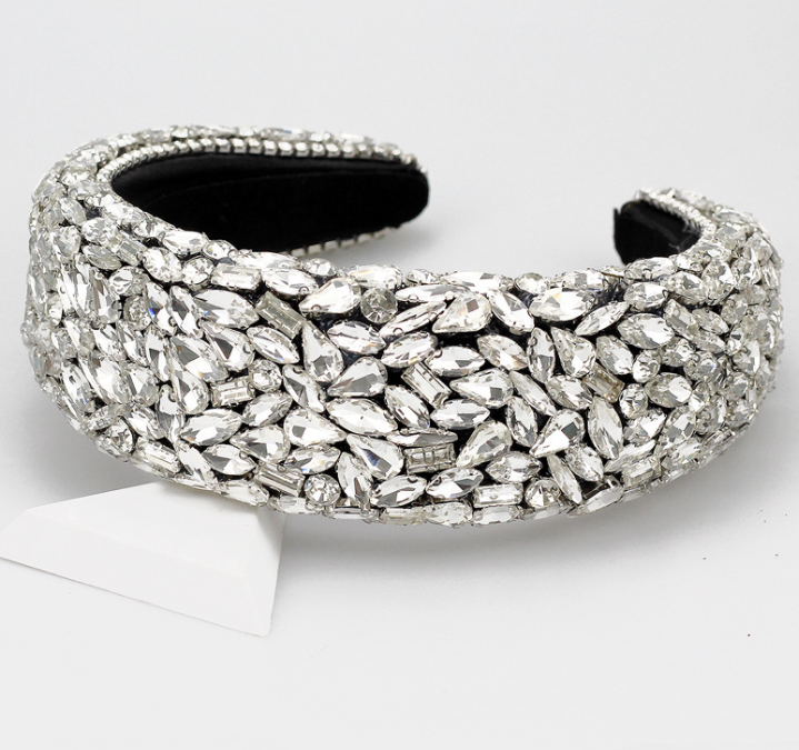 Cross-border fashion full rhinestone headband for women, European and American Baroque sponge rhinestone hair accessory wholesale, new style headwear wide headband