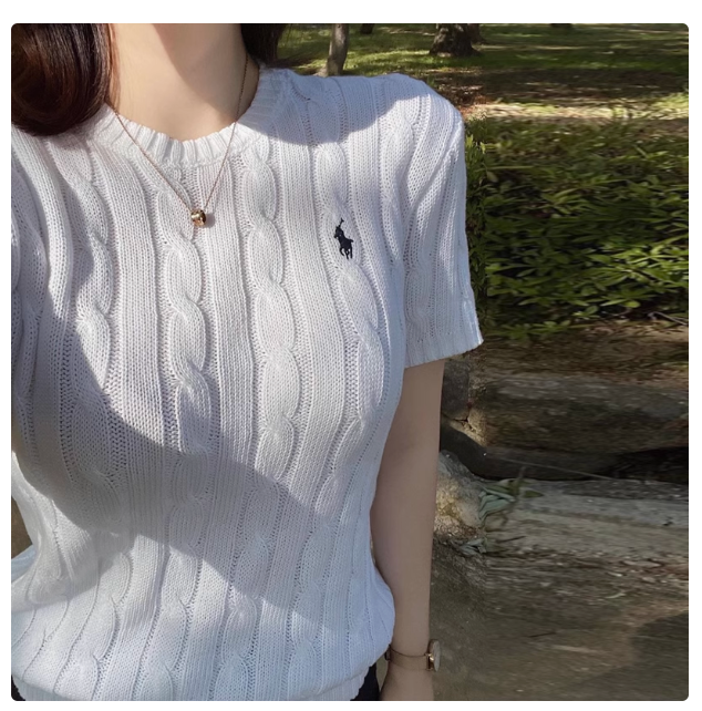 New style early spring embroidered pony logo classic retro twisted cotton short-sleeved knitted sweater for women Internet celebrity all-match top trend
