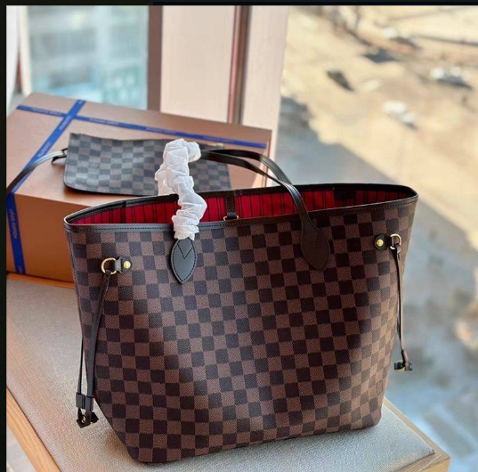 Leather women's bag 2023 new travel classic checkerboard shopping bag large capacity changing bag shoulder tote bag