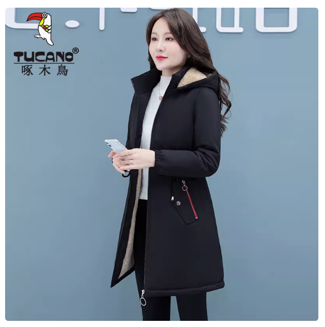 Plush and thickened mid-length warm cotton coat Parker women's winter mother 2024 new large size cotton coat