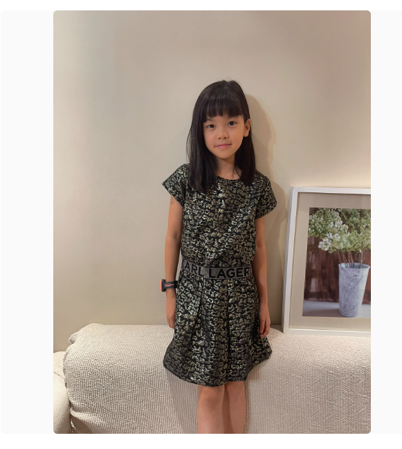[Ready stock] Girls autumn and winter new black and gold jacquard dress dress