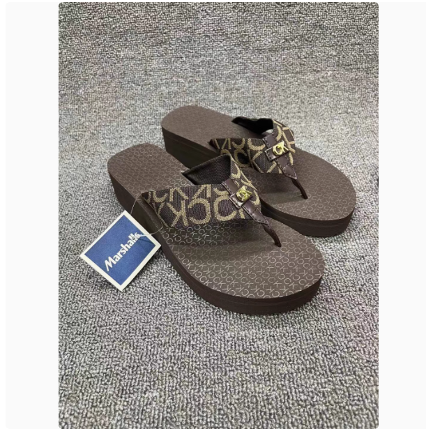 Genuine 23 summer new style ladies fashion casual flip flops thick bottom heightened beach sandals female ck