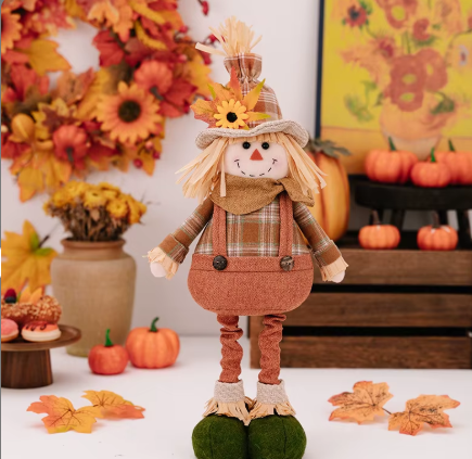 Harvest Season Sunflower Maple Leaf Scarecrow Telescopic Doll Standing Doll Ornament Thanksgiving Home Decoration