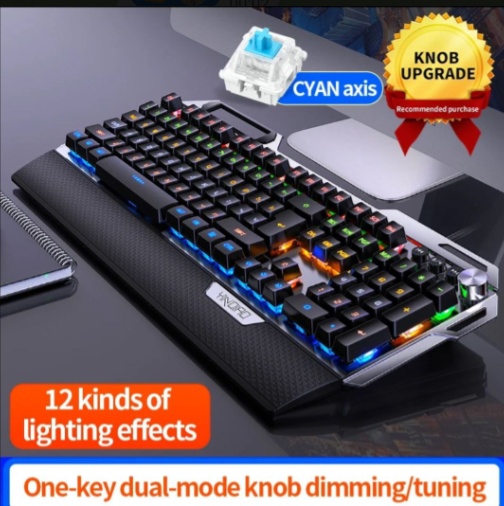 104 Keys Aluminum Metal Board 60% RGB Backlit Gaming Mechanical Keyboard with Volume Button