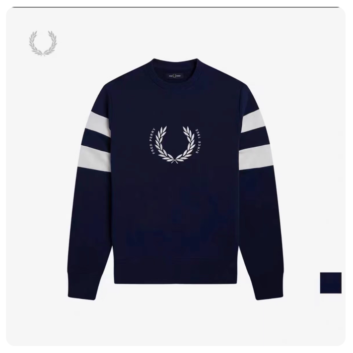 British wheat ear men's autumn and winter new casual sweatshirt with contrasting stripes and classic wheat ear embroidery