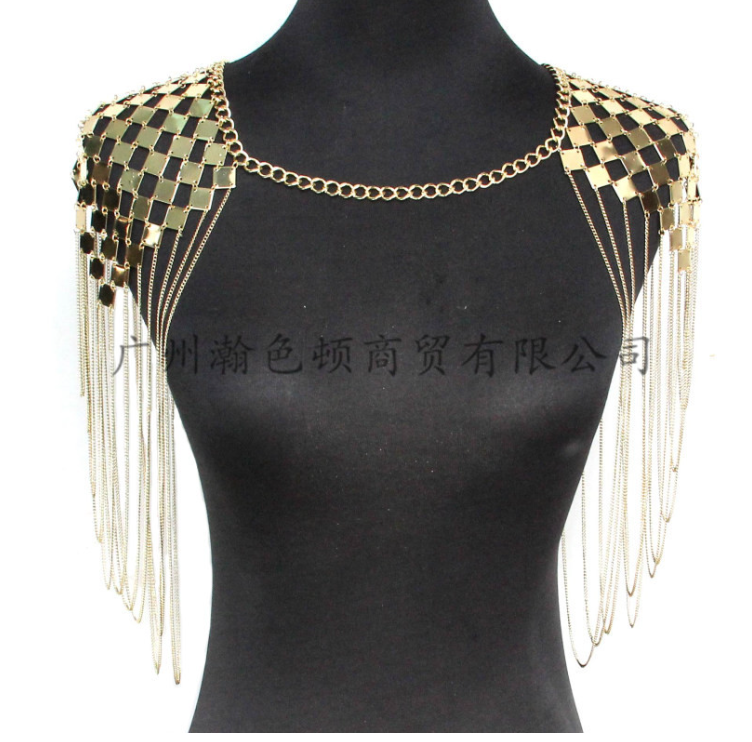 European and American fashion style exaggerated heavy metal texture tassel shoulder chain body chain AliExpress wish hot item