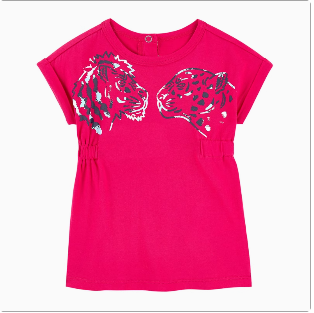 [Special Offer] Girls Double Tiger Print Rose Red Short Sleeve Dress