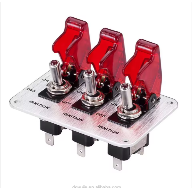 3 Red Racing Car Toggle Rocker Switch Panel BOAT LED ILLUMINATED Cover LED Light