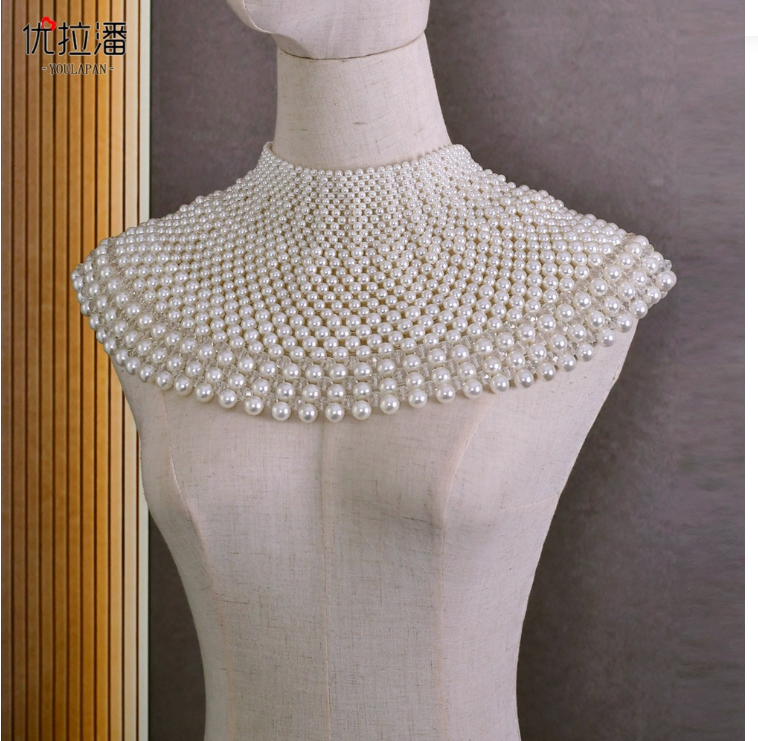 Yurapan VG68 Factory direct Tang Dynasty Hanfu cheongsam accessories, beaded false collar, cloud shoulder, bridal pearl shawl