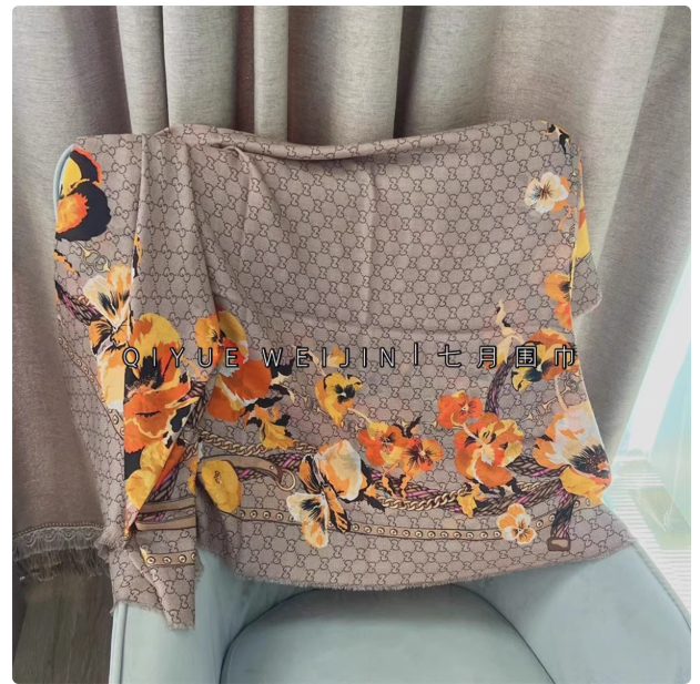 Thin high-end four seasons universal classic letter cashmere scarf 140 floral pattern large square scarf shawl autumn and winter