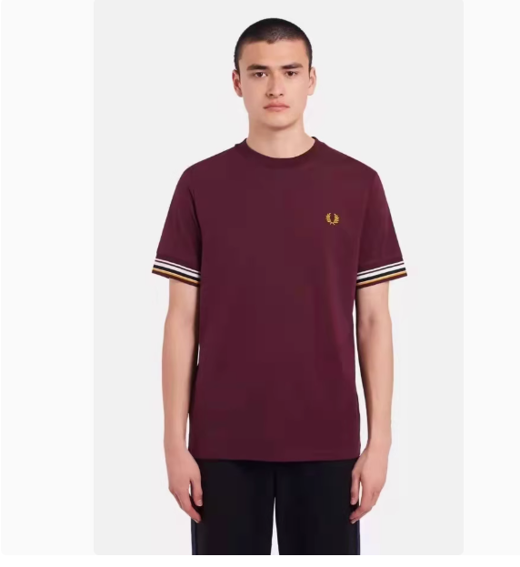 British Fp wheat ear summer new men's round neck T-shirt classic wheat ear embroidery big flower