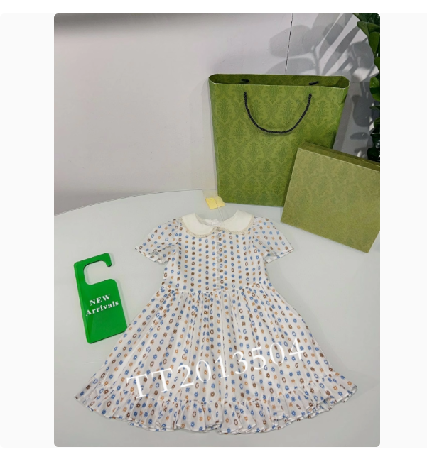 2024 Spring and Summer New Children's Full Print Doll Collar Dress Girls Daisy Short Sleeve Lapel Princess Dress