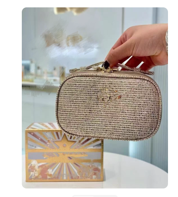 Christmas perfume gift gold cosmetic bag, high-end portable storage bag, handbag for beauty and makeup, DIY small waste bag