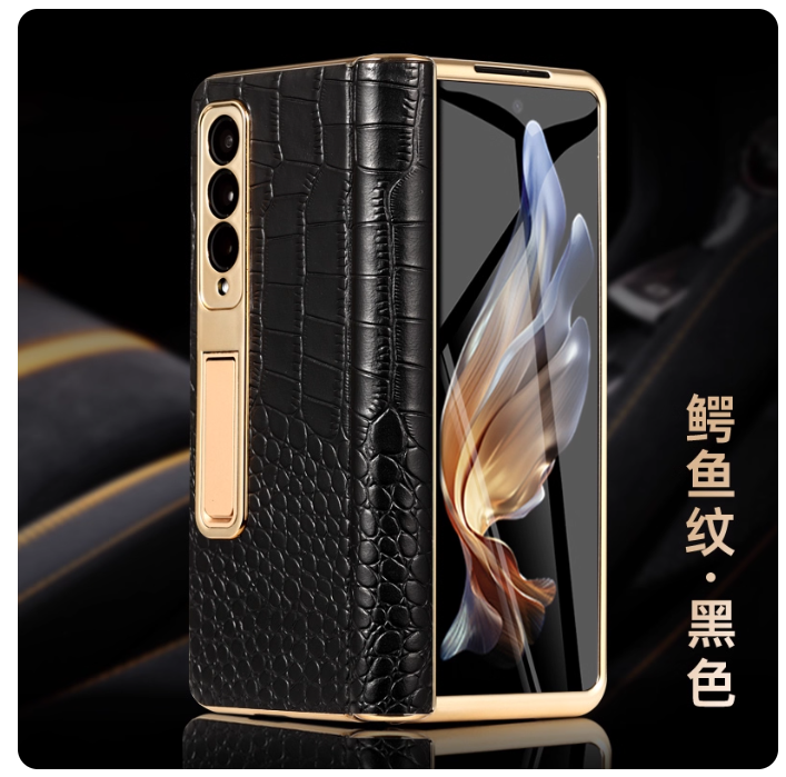 Suitable for Samsung zfold5 mobile phone case genuine leather fold4 shell film integrated protective cover w22 first layer cowhide 24 center axis hinge full package 3 anti-fall Fold7 crocodile pattern new men and women zfold6