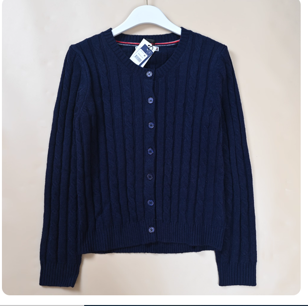 Meitang brand autumn/winter new style commuter wool blend cable knit embroidered small label women's round neck knitted cardigan coat