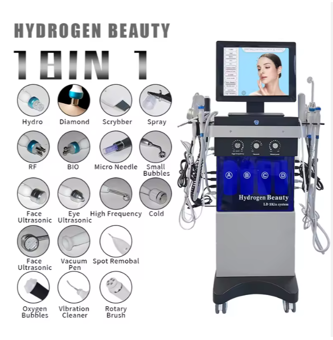 18 in 1 Beauty Oxygen Jet Oxygen Facial Skin Tightening Whitening Hydro Facial Microderm Bubble Oxygen Machine