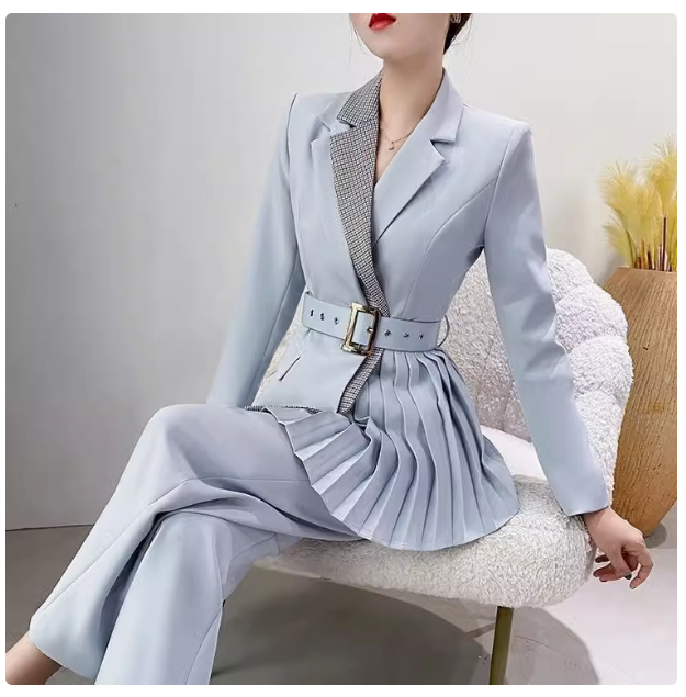 Original design high-end niche sister president professional suit temperament goddess style irregular suit two-piece suit autumn