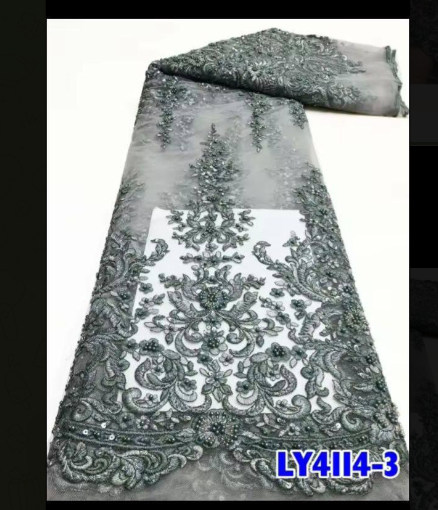 NI.AI Luxury Grey Beaded Lace Fabrics Sequins Embroidered Mesh Lace for Wedding Parties Dress Material