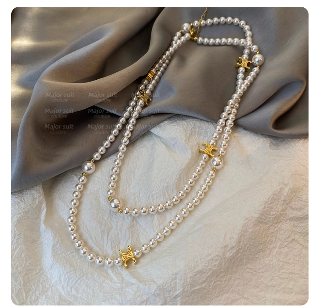 Arc de Triomphe Long Pearl Necklace Accessories for Women, Luxury, Niche, High-End, Everyday Versatile Pendant Necklace Collarbone Chain