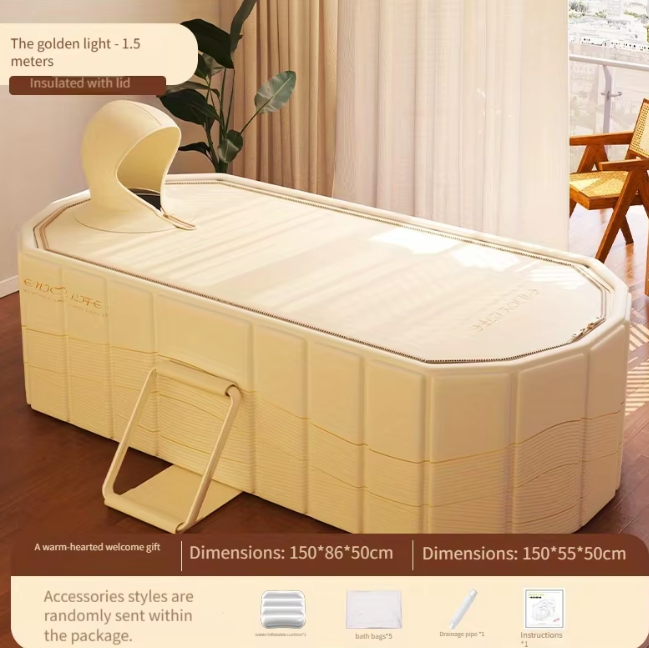 Adult Portable Bathtub Foldable Bathtub with Thermal Cover for Hot Bath Ice Bath (yellow)