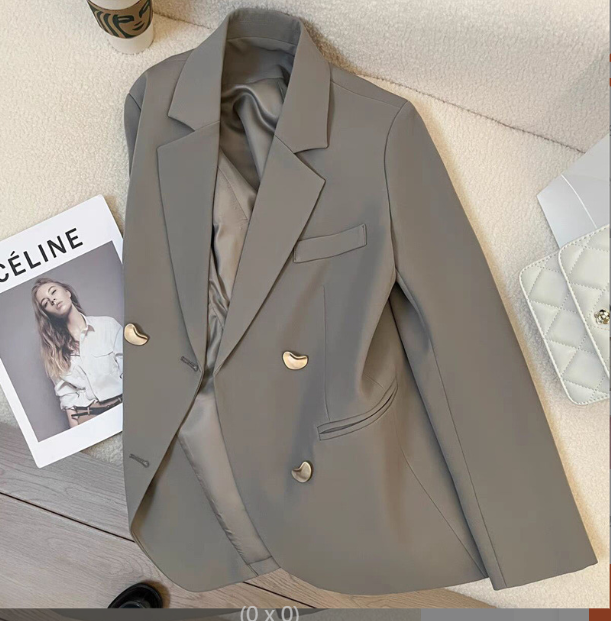 2025 Spring new versatile fashion elegant gray small suit women's loose trendy British style medium and long design