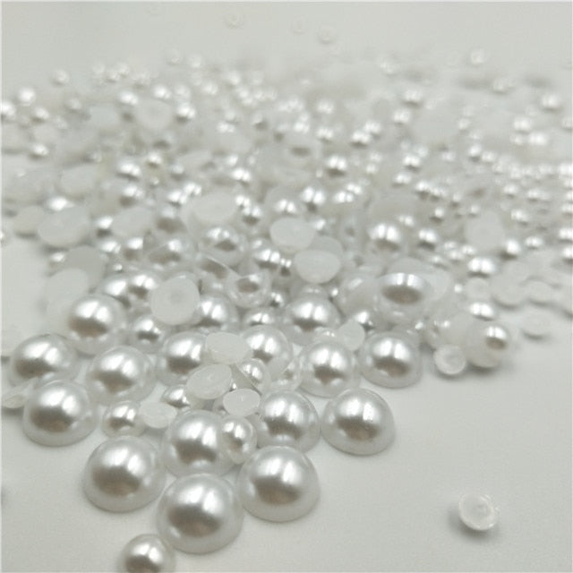 2000pcs Mixed 3-8mm Half Round Acrylic Imitation Pearl Flatback No Holes Beads for Jewelry Making DIY Craft Scrapbook Decoration