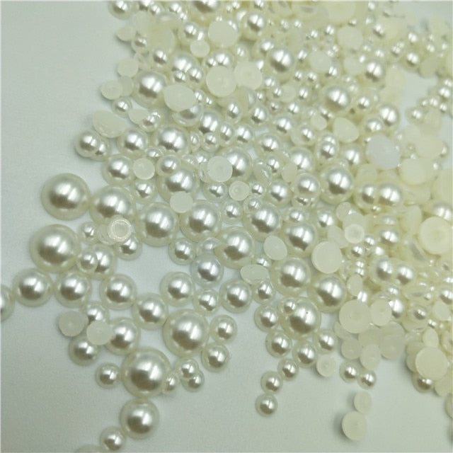 2000pcs Mixed 3-8mm Half Round Acrylic Imitation Pearl Flatback No Holes Beads for Jewelry Making DIY Craft Scrapbook Decoration