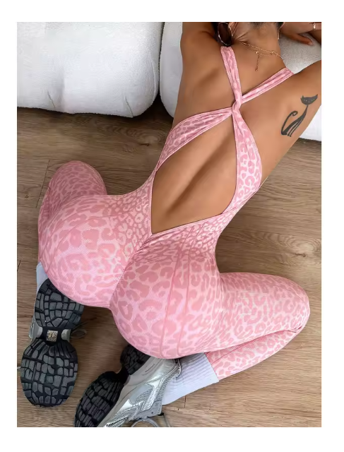 Leopard Jumpsuit for Women Workout Seamless Jumpsuits Yoga Ribbed One Piece Tank Tops Rompers Sleeveless Exercise Jumpsuits