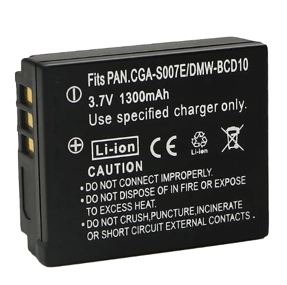 1300mah CGA-S007 CGA S007 CGAS007 CGA-S007e DMW-BCD10 Camera Battery for Lumix DMC-TZ11 DMC-TZ15 TZ4 TZ5 TZ1 TZ1-A