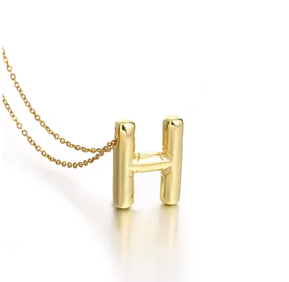 AENSOA Collares Gold Plated Copper Chunky Alphabet Balloon Bubble Initial Letter Pendant Necklace for Women Men Charm Necklaces