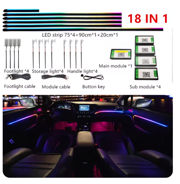 Universal Symphony Car Ambient Lights 64 RGB Car Interior Acrylic Light Guide Fiber Optic Car Decoration Atmosphere Light 18 in1