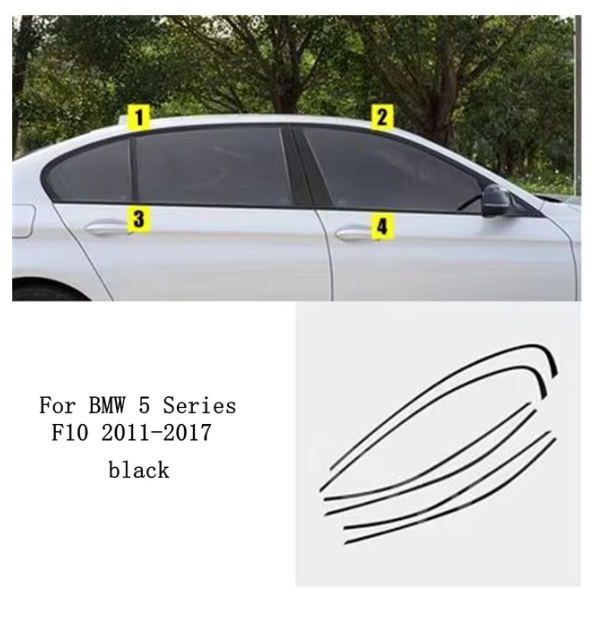 car styling Black Steel Window Molding Frame Strips Trim Cover For BMW 5 Series F10 2011-2017