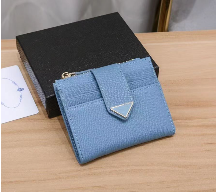 New ins cowhide wallet short buckle two-fold card holder coin purse multifunctional large capacity fashionable cute