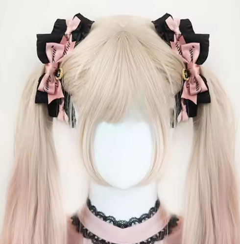 Lolita accessories black pink bow hair clip Japanese sweet cool handmade hair accessories headwear anime accessories