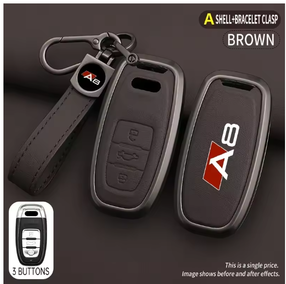 Zinc Alloy Leather Car Remote Key Case Cover Protection Shell For Audi A8 Logo d3 d4 d5 4e 4h Keyless Keychain Auto Accessories