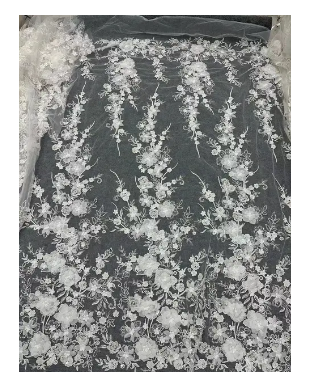 Hot on Sale White 3D Flower Dress for Women Lace Fabric 2024 Series Embroidery Heavy Sequins Net Lace of Advanced Fabric